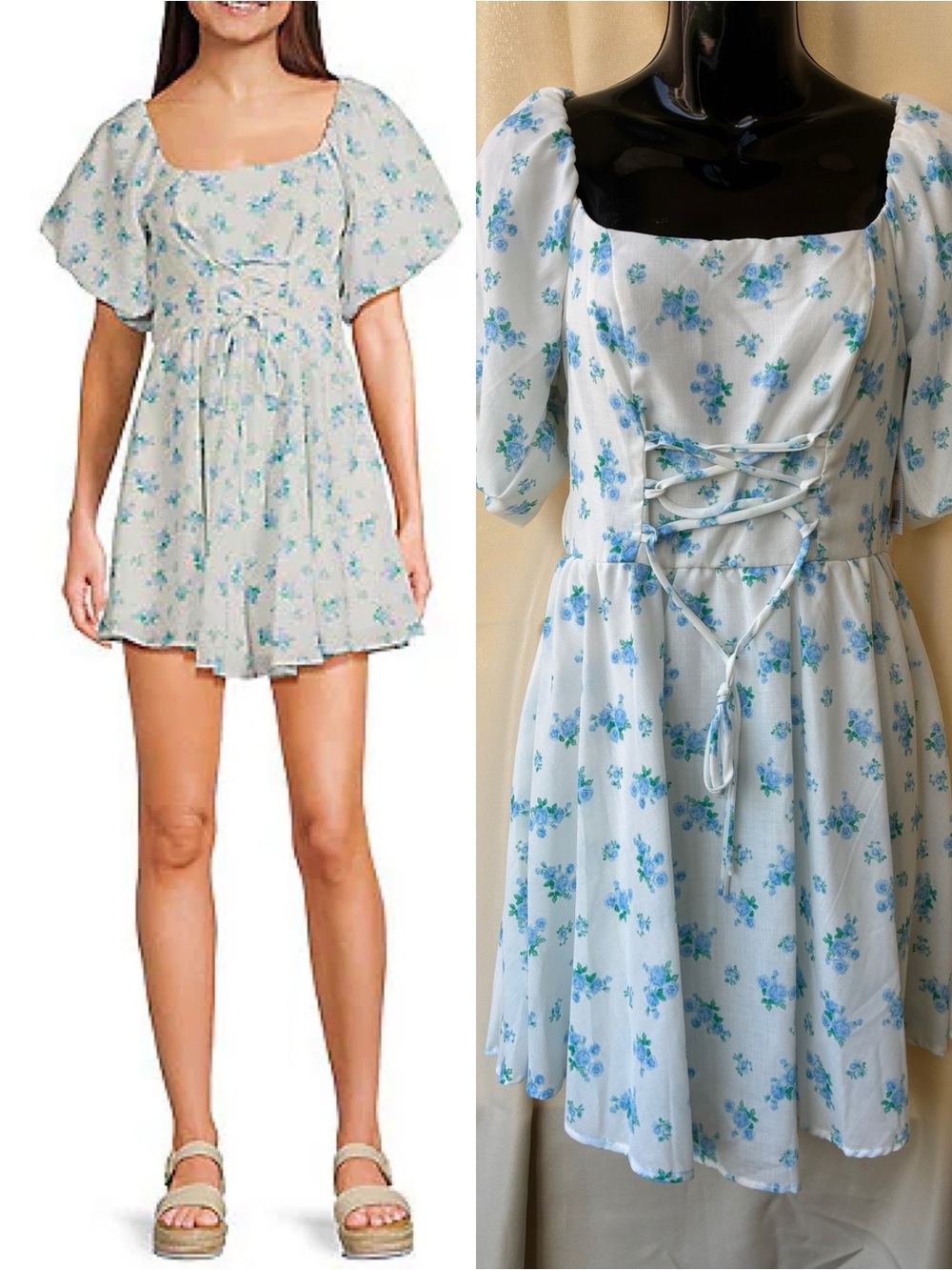 Midnight Doll Cottagecore White Floral Laced Front Mini Dress Small